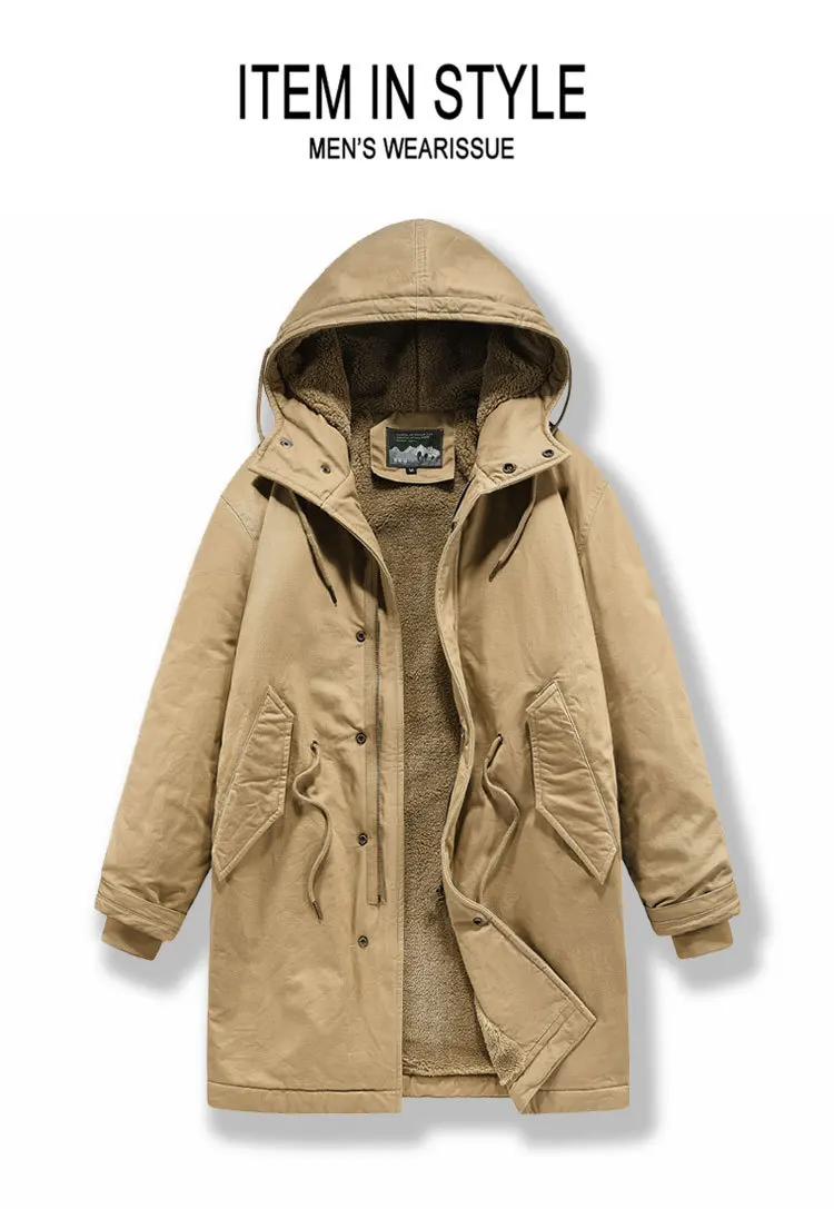 New American Retro M51 Mid-Length Windbreaker Parka with Hood Coat - Amish Cotton Long Coat for Men Fall/Winter