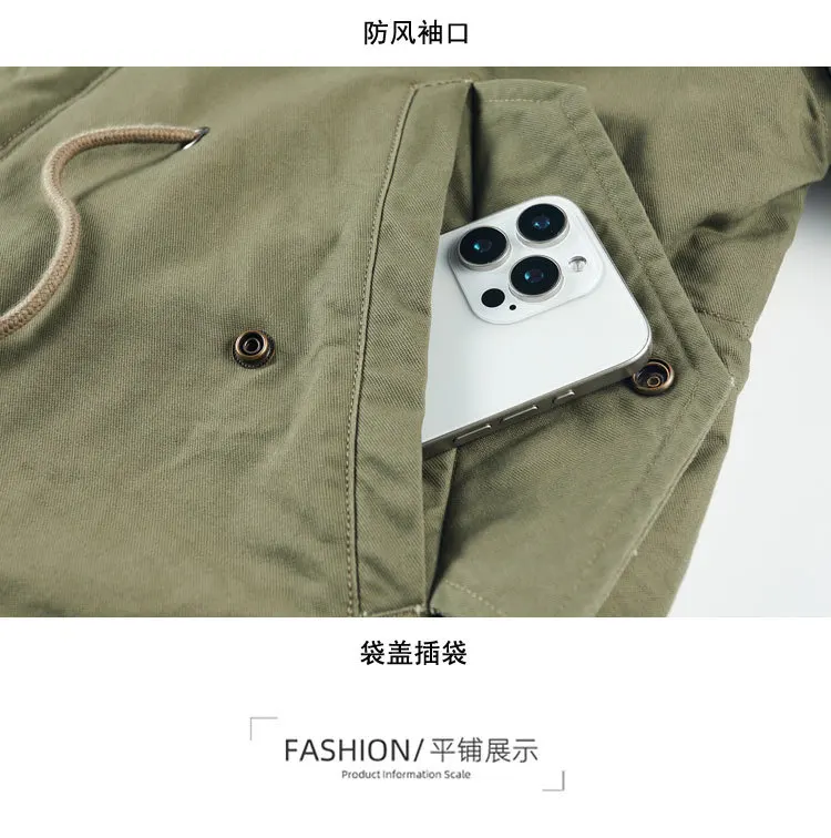 New American Retro M51 Mid-Length Windbreaker Parka with Hood Coat - Amish Cotton Long Coat for Men Fall/Winter