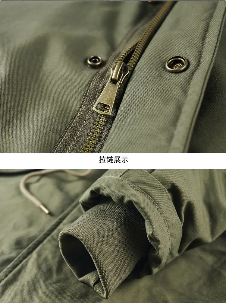New American Retro M51 Mid-Length Windbreaker Parka with Hood Coat - Amish Cotton Long Coat for Men Fall/Winter
