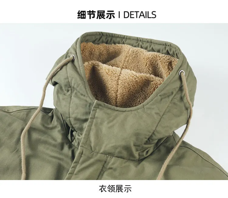 New American Retro M51 Mid-Length Windbreaker Parka with Hood Coat - Amish Cotton Long Coat for Men Fall/Winter