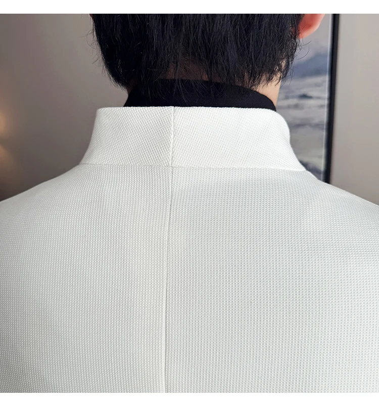 Waffle New Chinese Stand-Up Collar Suit Coats Men Slim Fit Business Casual Fashion Suits Jacket Formal Social Prom Party Tuxedos