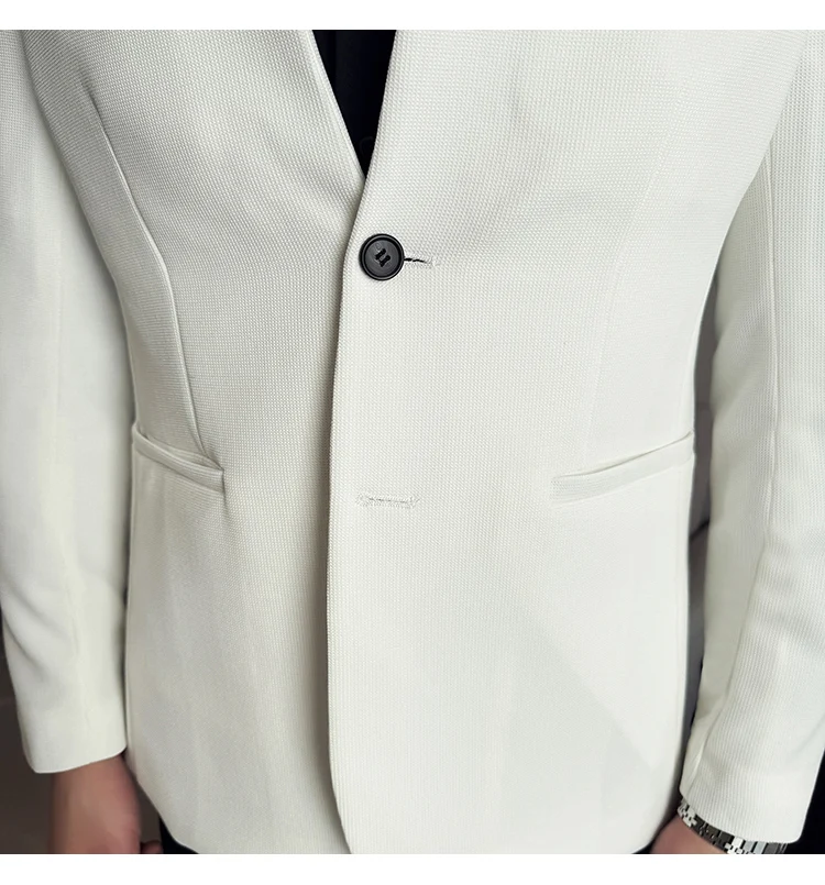 Waffle New Chinese Stand-Up Collar Suit Coats Men Slim Fit Business Casual Fashion Suits Jacket Formal Social Prom Party Tuxedos