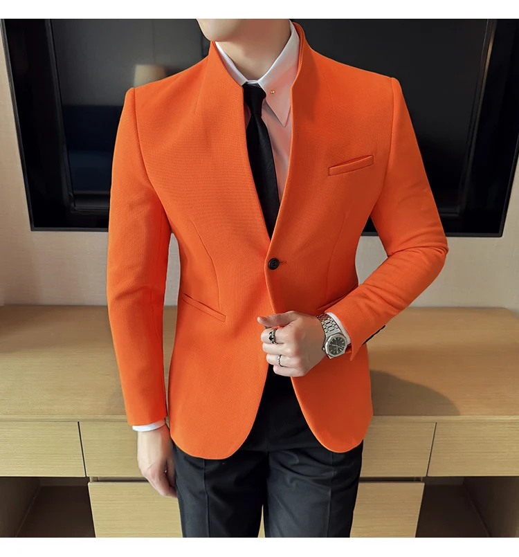 Waffle New Chinese Stand-Up Collar Suit Coats Men Slim Fit Business Casual Fashion Suits Jacket Formal Social Prom Party Tuxedos