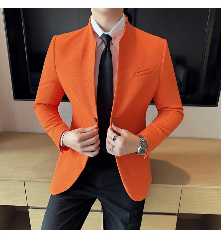 Waffle New Chinese Stand-Up Collar Suit Coats Men Slim Fit Business Casual Fashion Suits Jacket Formal Social Prom Party Tuxedos
