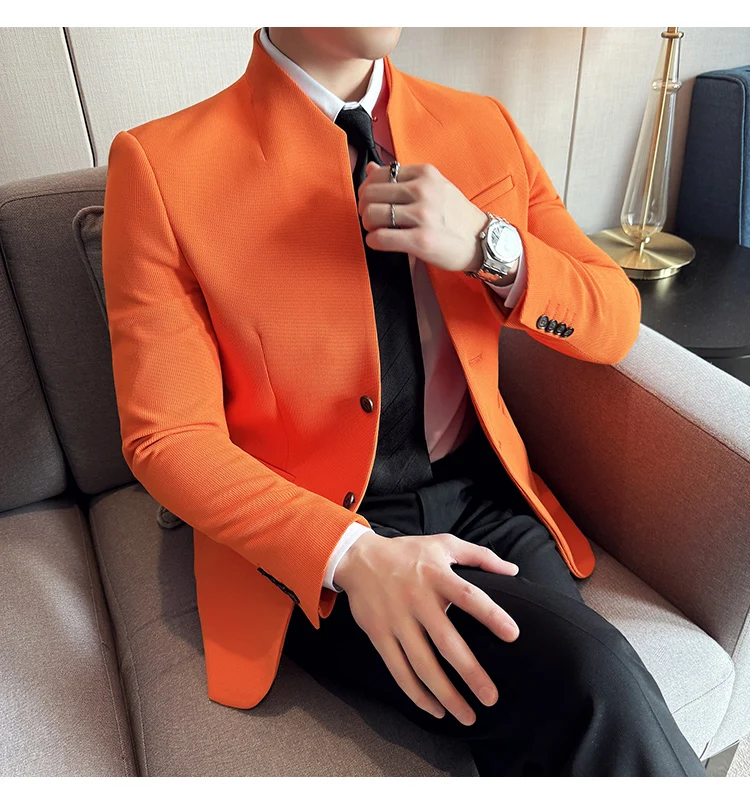 Waffle New Chinese Stand-Up Collar Suit Coats Men Slim Fit Business Casual Fashion Suits Jacket Formal Social Prom Party Tuxedos