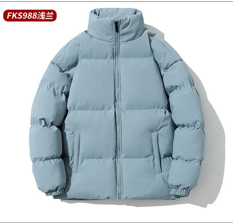 Unisex Stand Collar Puffer Jacket Solid Color Casual Warm Short Winter Coat For Men Women