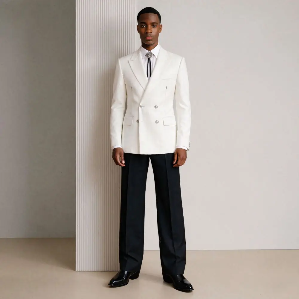 Men 2 Pieces Relaxed Slim Suit Double Breasted Round Buttons Prom Wedding Groom for Manor Garden Party Homecoming Formal Wear