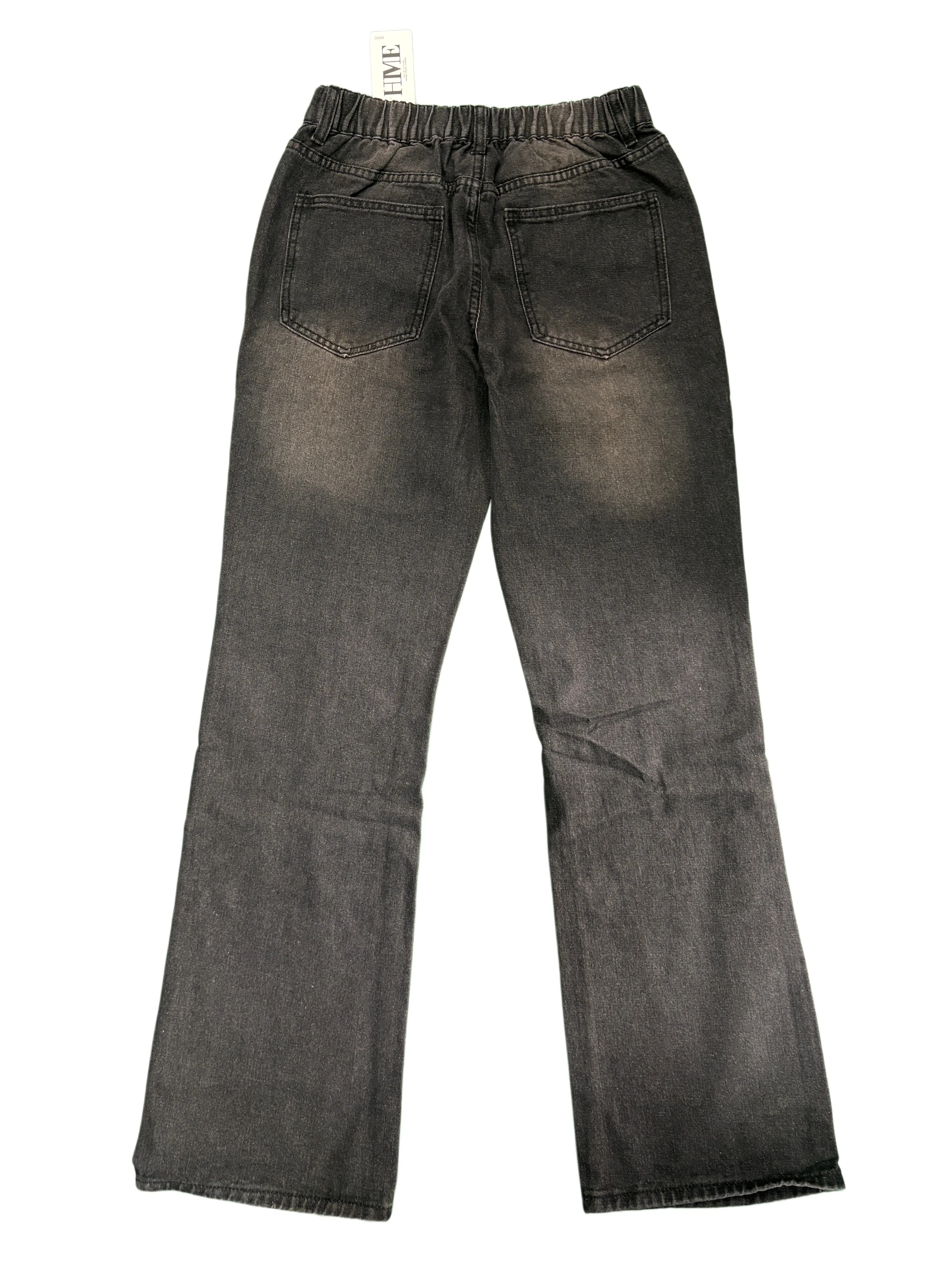 【HME】Men's Jeans | Black‑Grey Vintage Washed Denim Pants, Men Flare Wide‑Leg Denim Jeans With Partial Ripped Frayed Holes, Elastic Back Waist Relaxed Fit Denim Trousers, Distressed Denim Bottoms For Men Dark Street Daily Styling
