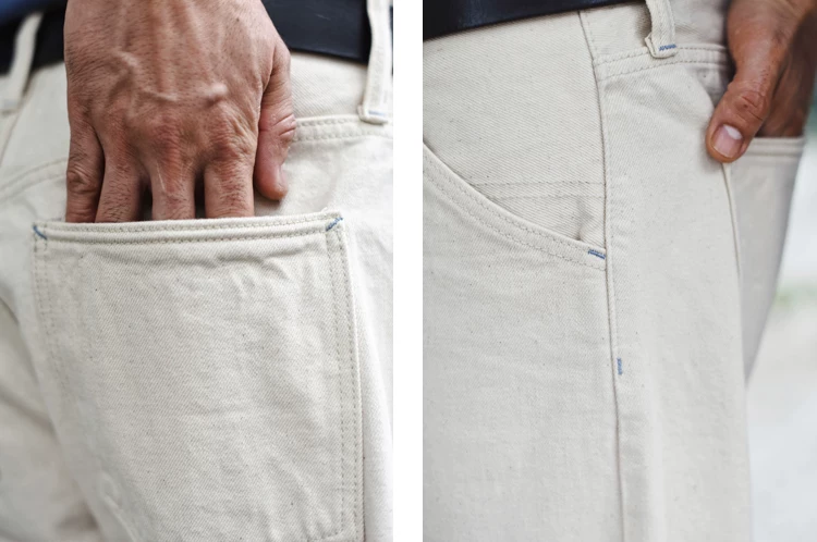 Sauce Zhan Mens Jeans White Selvedge Denim Jeans Regular Fit High Rise 14 Oz One Wash