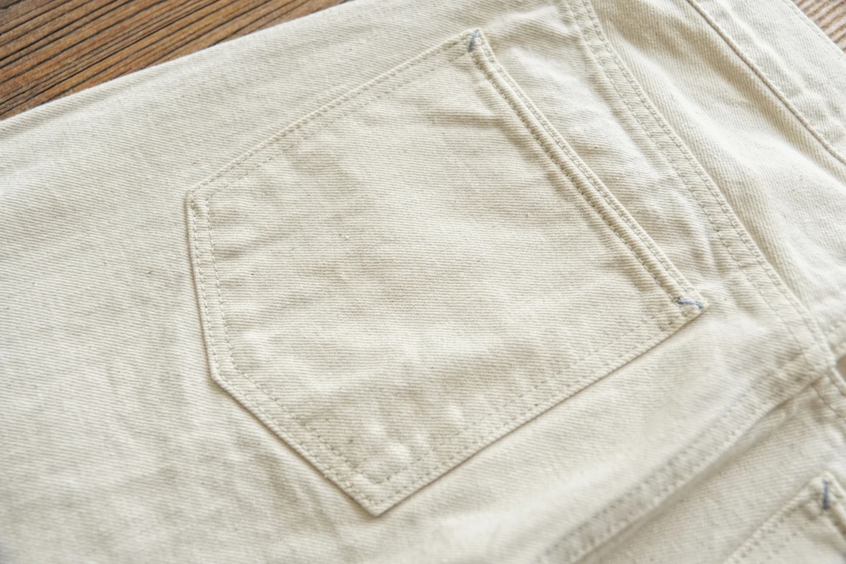 Sauce Zhan Mens Jeans White Selvedge Denim Jeans Regular Fit High Rise 14 Oz One Wash