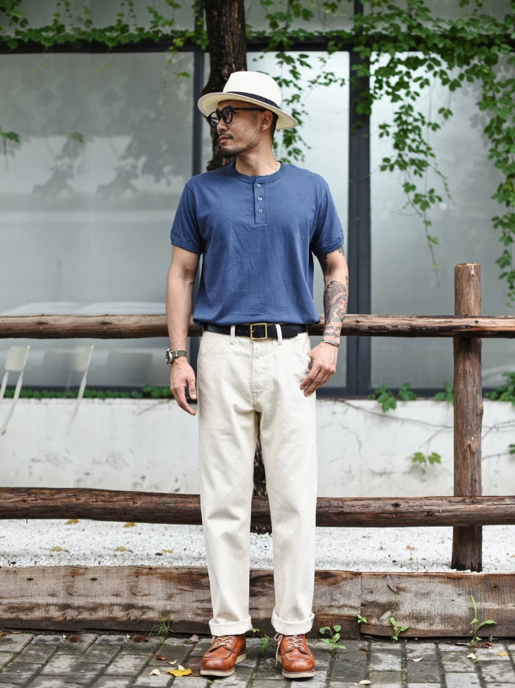 Sauce Zhan Mens Jeans White Selvedge Denim Jeans Regular Fit High Rise 14 Oz One Wash