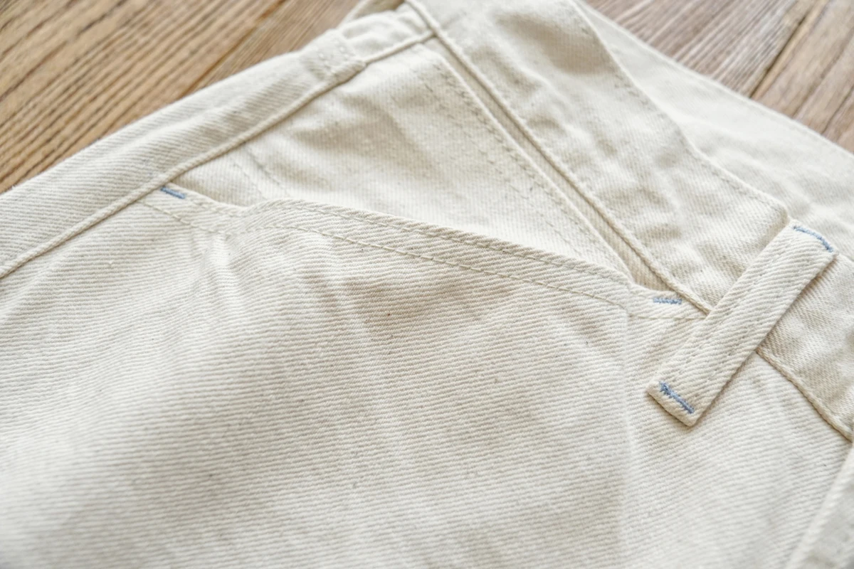 Sauce Zhan Mens Jeans White Selvedge Denim Jeans Regular Fit High Rise 14 Oz One Wash