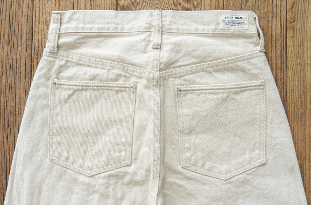 Sauce Zhan Mens Jeans White Selvedge Denim Jeans Regular Fit High Rise 14 Oz One Wash
