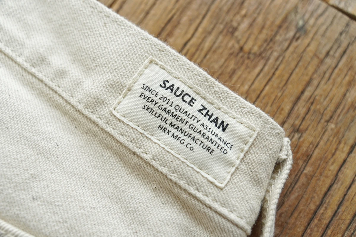 Sauce Zhan Mens Jeans White Selvedge Denim Jeans Regular Fit High Rise 14 Oz One Wash