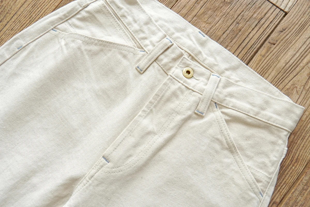 Sauce Zhan Mens Jeans White Selvedge Denim Jeans Regular Fit High Rise 14 Oz One Wash