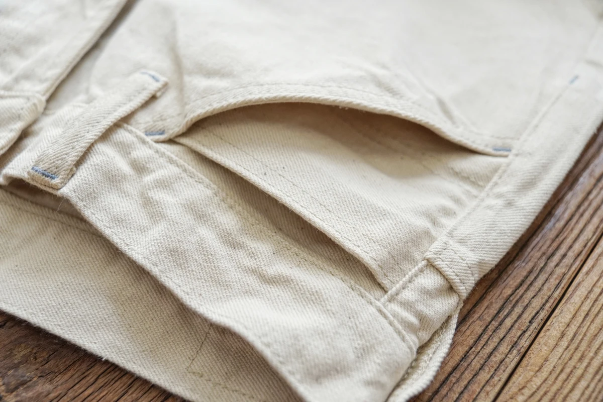 Sauce Zhan Mens Jeans White Selvedge Denim Jeans Regular Fit High Rise 14 Oz One Wash