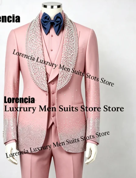 Customized Diamond Beading Men suit Formal Sequin Gem For Prom Groom Male Evening Party Fashion Blazer 3 Pieces Set Tuxedos Slim