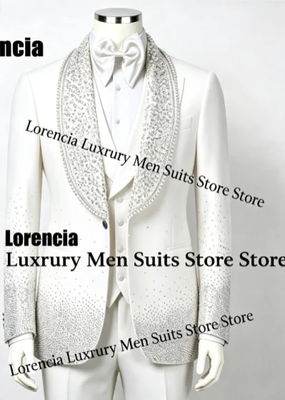 Customized Diamond Beading Men suit Formal Sequin Gem For Prom Groom Male Evening Party Fashion Blazer 3 Pieces Set Tuxedos Slim