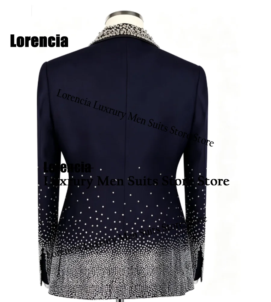 Customized Diamond Beading Men suit Formal Sequin Gem For Prom Groom Male Evening Party Fashion Blazer 3 Pieces Set Tuxedos Slim