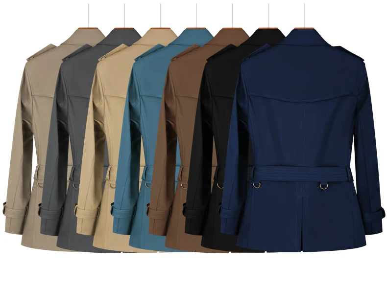 Cotton short trench coat for men British fashion double breasted khaki color for men thickened down jacket pure cotton short