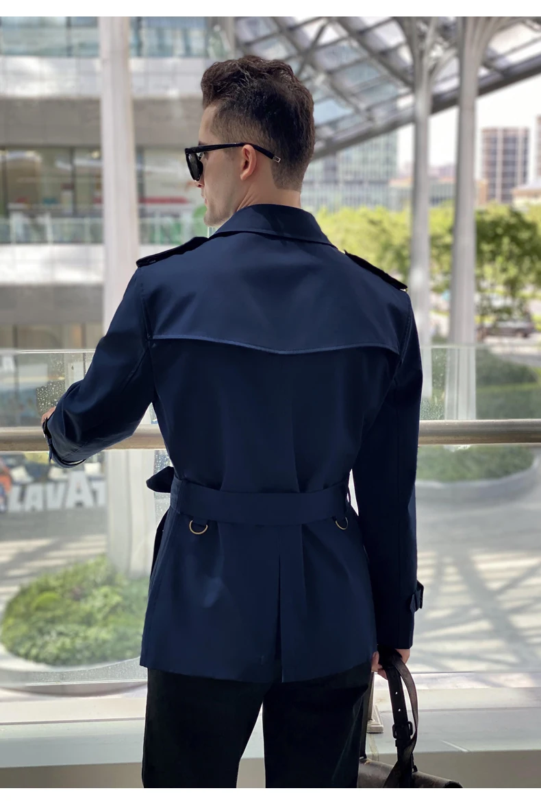 Cotton short trench coat for men British fashion double breasted khaki color for men thickened down jacket pure cotton short
