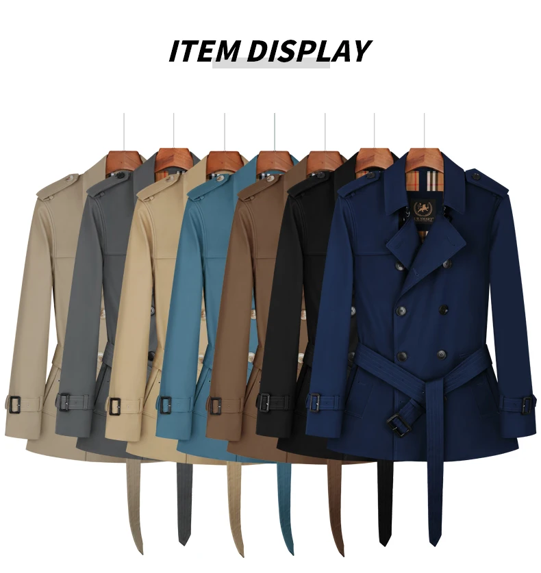 Cotton short trench coat for men British fashion double breasted khaki color for men thickened down jacket pure cotton short