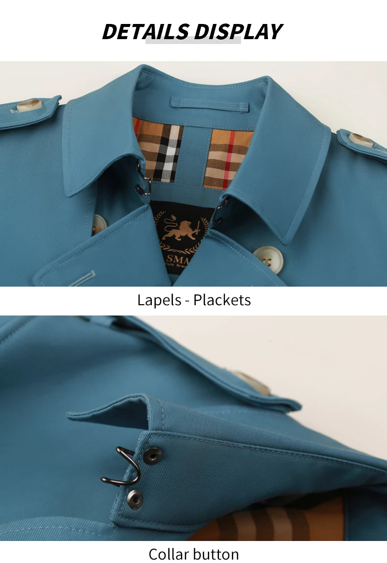 Cotton short trench coat for men British fashion double breasted khaki color for men thickened down jacket pure cotton short