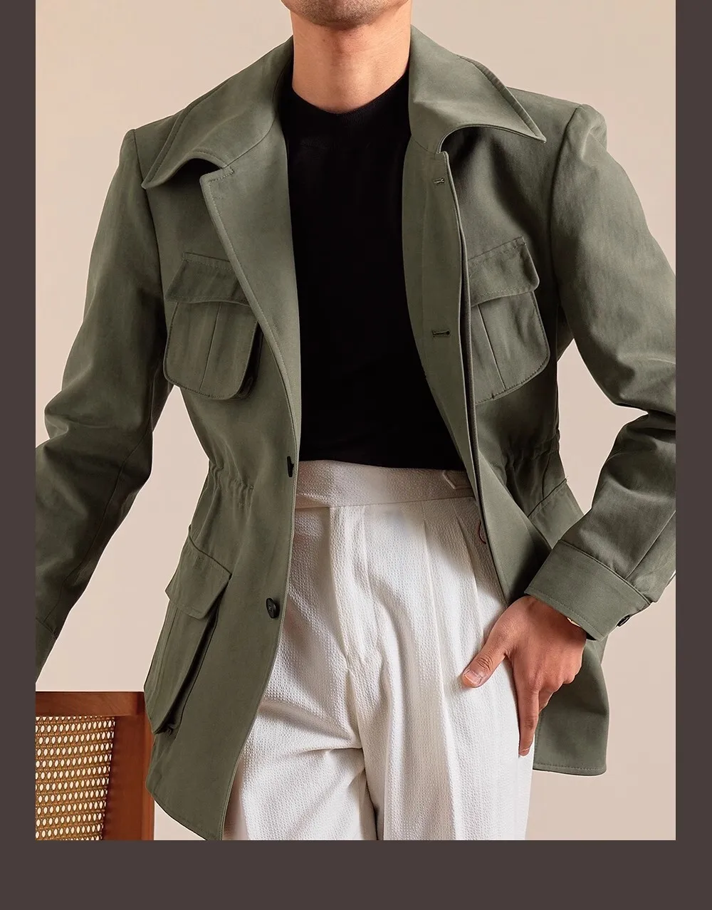 Spring Autumn Pure Cotton Italian Hunting Jacket Men's Retro Business Casual Jacket Top Quality Luxury Military Jacket Top Coat