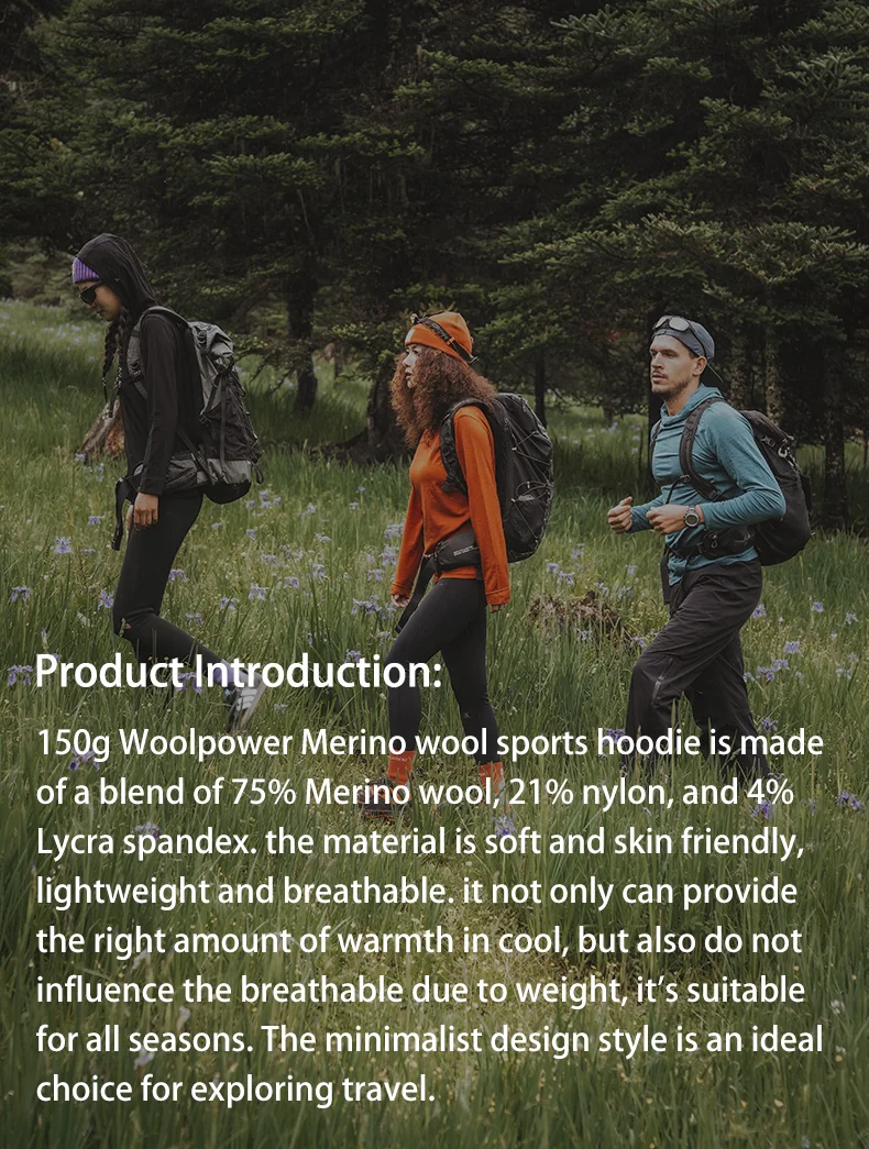 ZEALWOOD 17.5μm Merino Wool Hoodie Shirt Men's Women’s Lightweight Breathable Comfortable Base Layer Anti-Odor Wicking Quick Dry