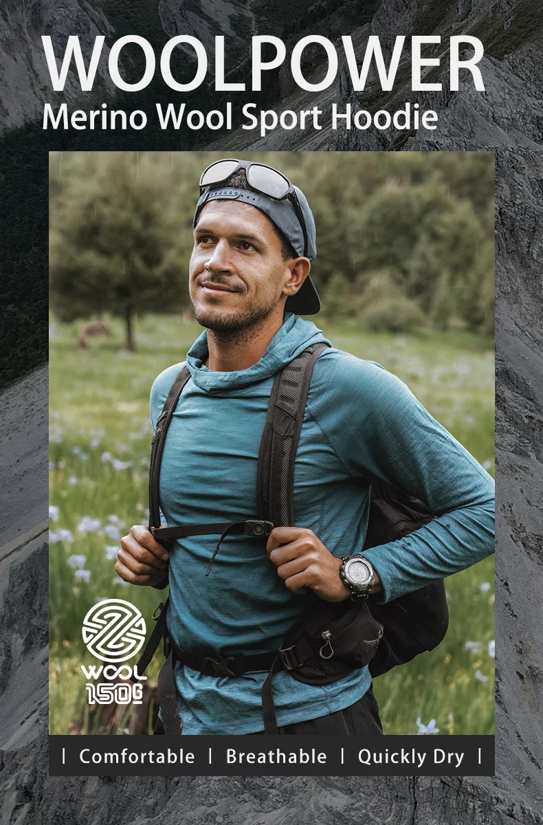 ZEALWOOD 17.5μm Merino Wool Hoodie Shirt Men's Women’s Lightweight Breathable Comfortable Base Layer Anti-Odor Wicking Quick Dry