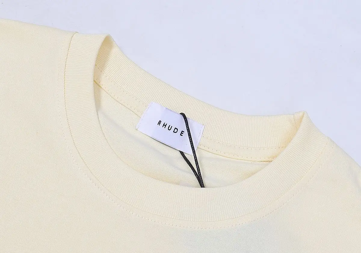 Rhude Summer Trendy Graphic Logo Letter High-Quality Pure Cotton Short Sleeve T-Shirt, Versatile Casual Top