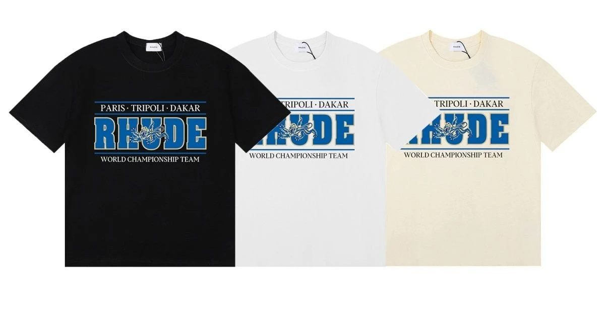 Rhude Summer Trendy Graphic Logo Letter High-Quality Pure Cotton Short Sleeve T-Shirt, Versatile Casual Top