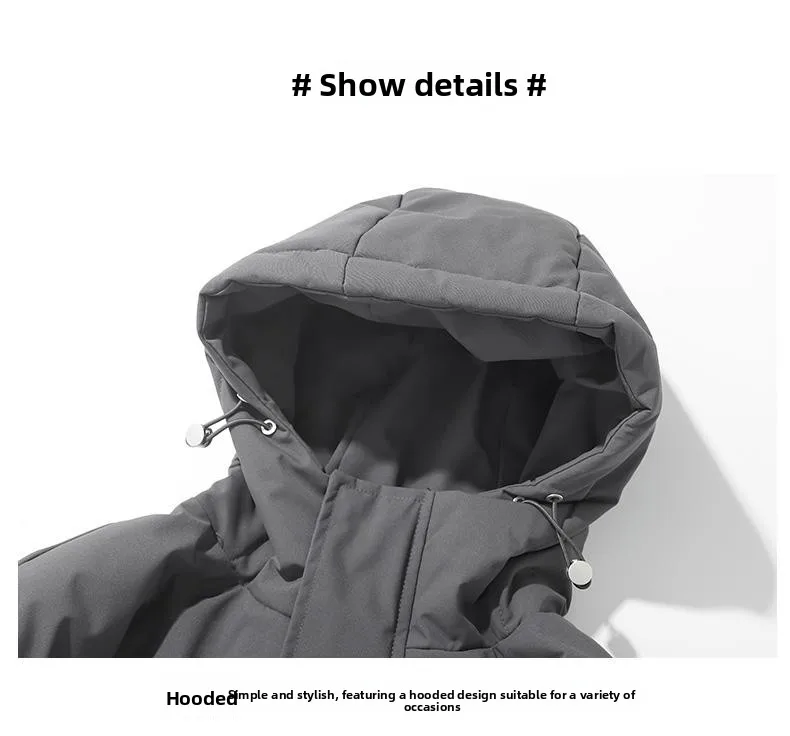 American fashion brand down jacket men's winter new solid color warm hooded bread suit cotton jacket thickened loose jacket
