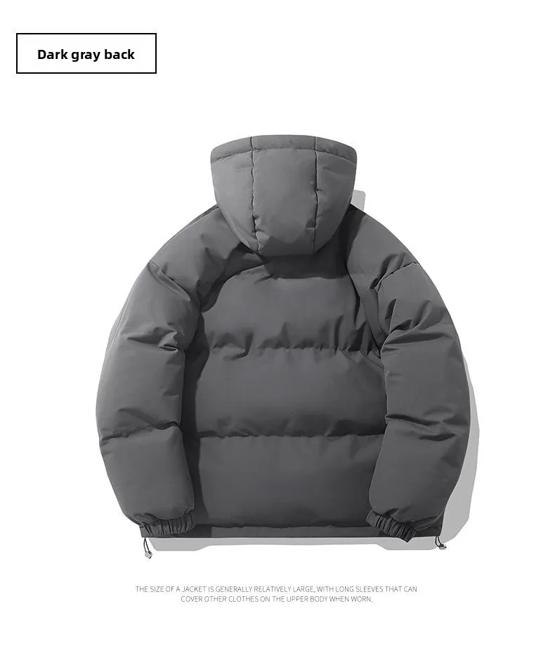 American fashion brand down jacket men's winter new solid color warm hooded bread suit cotton jacket thickened loose jacket