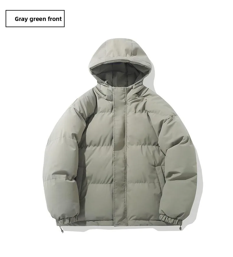 American fashion brand down jacket men's winter new solid color warm hooded bread suit cotton jacket thickened loose jacket