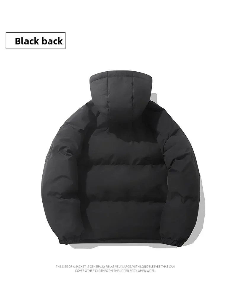 American fashion brand down jacket men's winter new solid color warm hooded bread suit cotton jacket thickened loose jacket