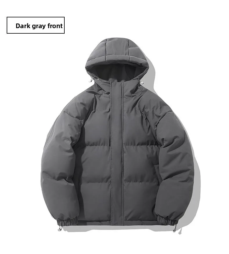 American fashion brand down jacket men's winter new solid color warm hooded bread suit cotton jacket thickened loose jacket