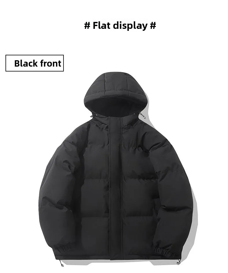 American fashion brand down jacket men's winter new solid color warm hooded bread suit cotton jacket thickened loose jacket