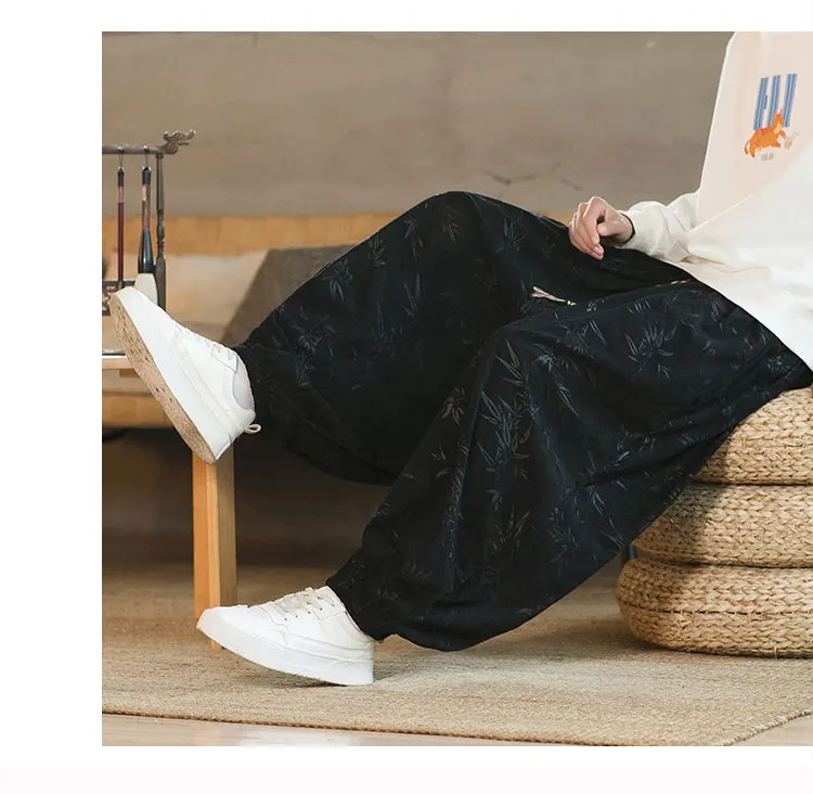 High Quality Pants For Men Chinese Style Dark Flower Corduroy Casual Bloomers Elastic Waist Fashion Loose Wide Leg Trousers Male