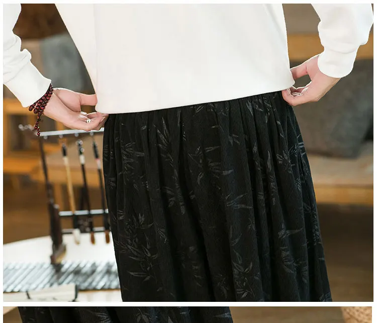 High Quality Pants For Men Chinese Style Dark Flower Corduroy Casual Bloomers Elastic Waist Fashion Loose Wide Leg Trousers Male