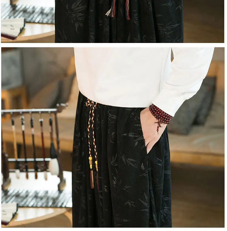 High Quality Pants For Men Chinese Style Dark Flower Corduroy Casual Bloomers Elastic Waist Fashion Loose Wide Leg Trousers Male