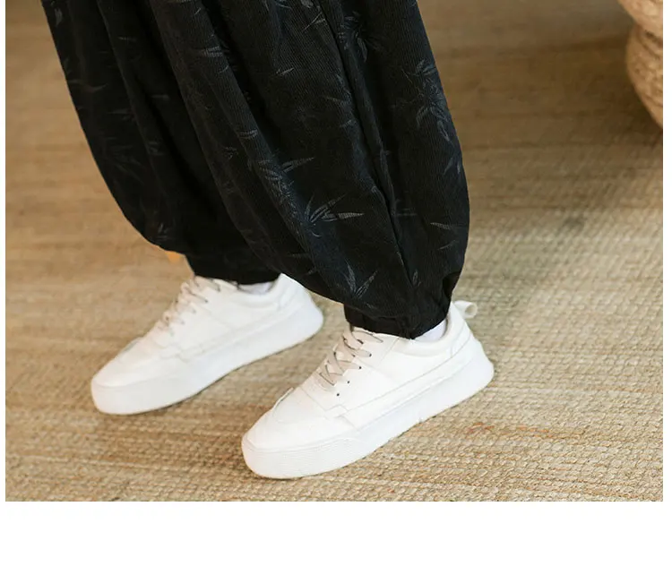High Quality Pants For Men Chinese Style Dark Flower Corduroy Casual Bloomers Elastic Waist Fashion Loose Wide Leg Trousers Male