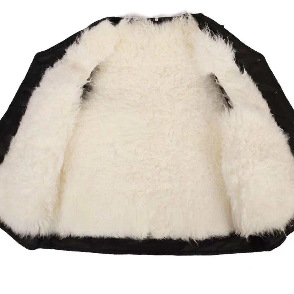 Cold Autumn Winter Middle-aged Elderly Wool Vest Thicken Warm Genuine Fur Overcoat Fashion Comfortable Dad Father Cotton Outfit