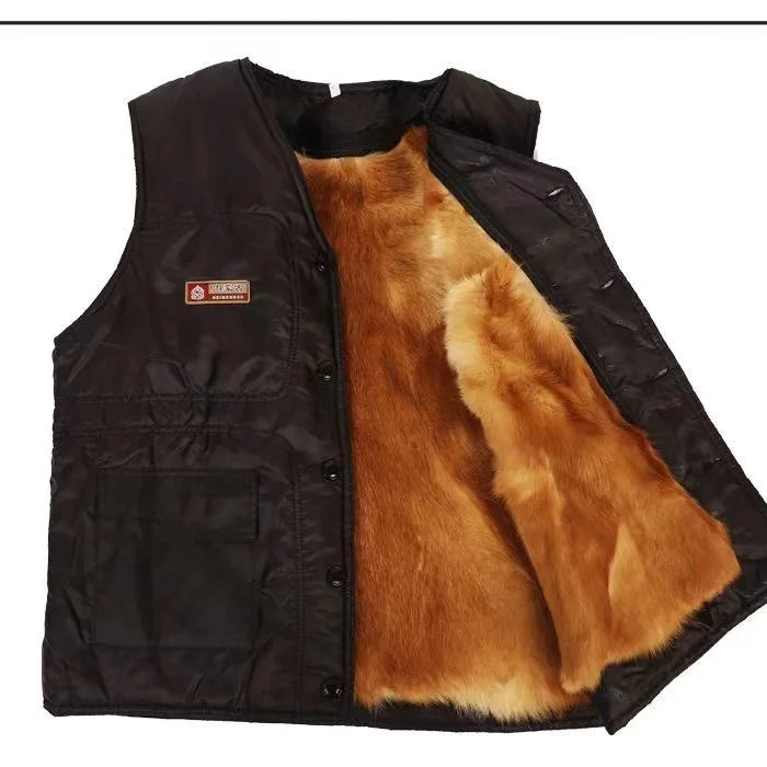 Cold Autumn Winter Middle-aged Elderly Wool Vest Thicken Warm Genuine Fur Overcoat Fashion Comfortable Dad Father Cotton Outfit