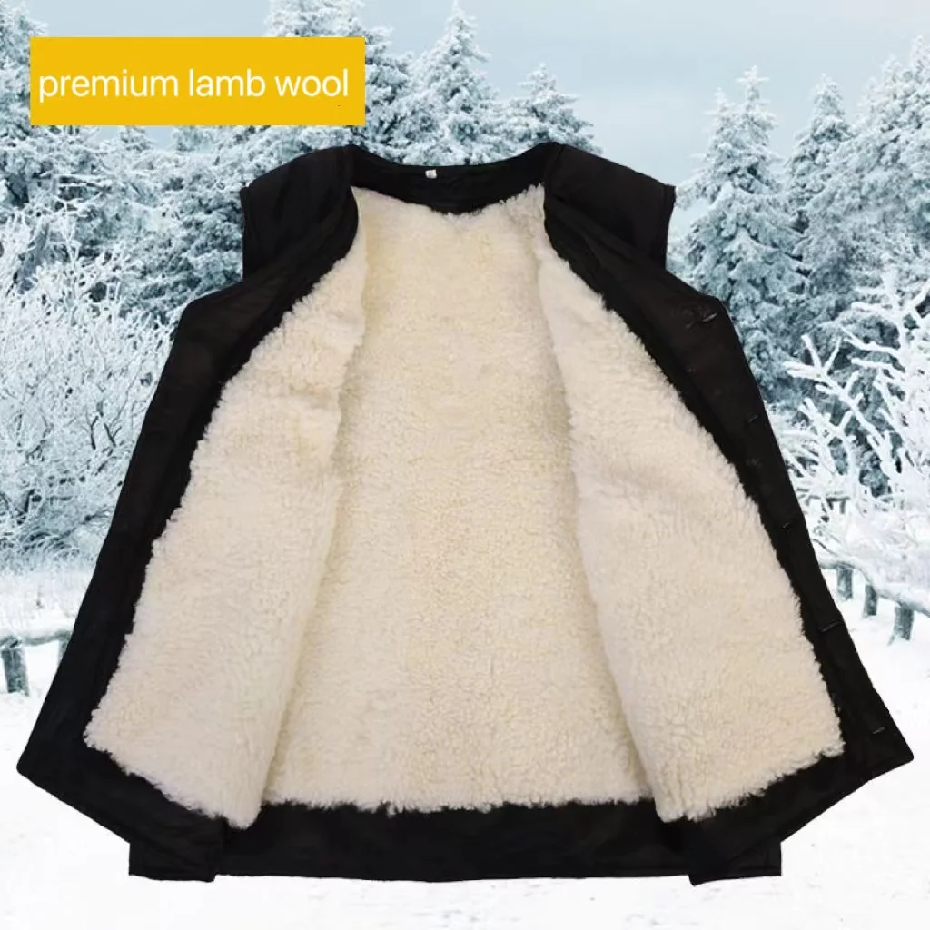 Cold Autumn Winter Middle-aged Elderly Wool Vest Thicken Warm Genuine Fur Overcoat Fashion Comfortable Dad Father Cotton Outfit