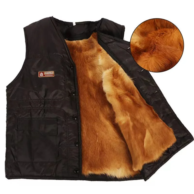 Cold Autumn Winter Middle-aged Elderly Wool Vest Thicken Warm Genuine Fur Overcoat Fashion Comfortable Dad Father Cotton Outfit