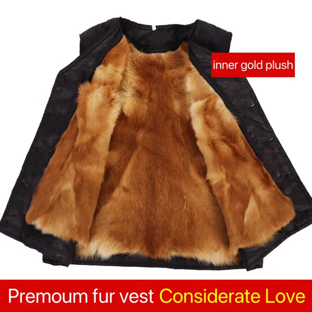 Cold Autumn Winter Middle-aged Elderly Wool Vest Thicken Warm Genuine Fur Overcoat Fashion Comfortable Dad Father Cotton Outfit