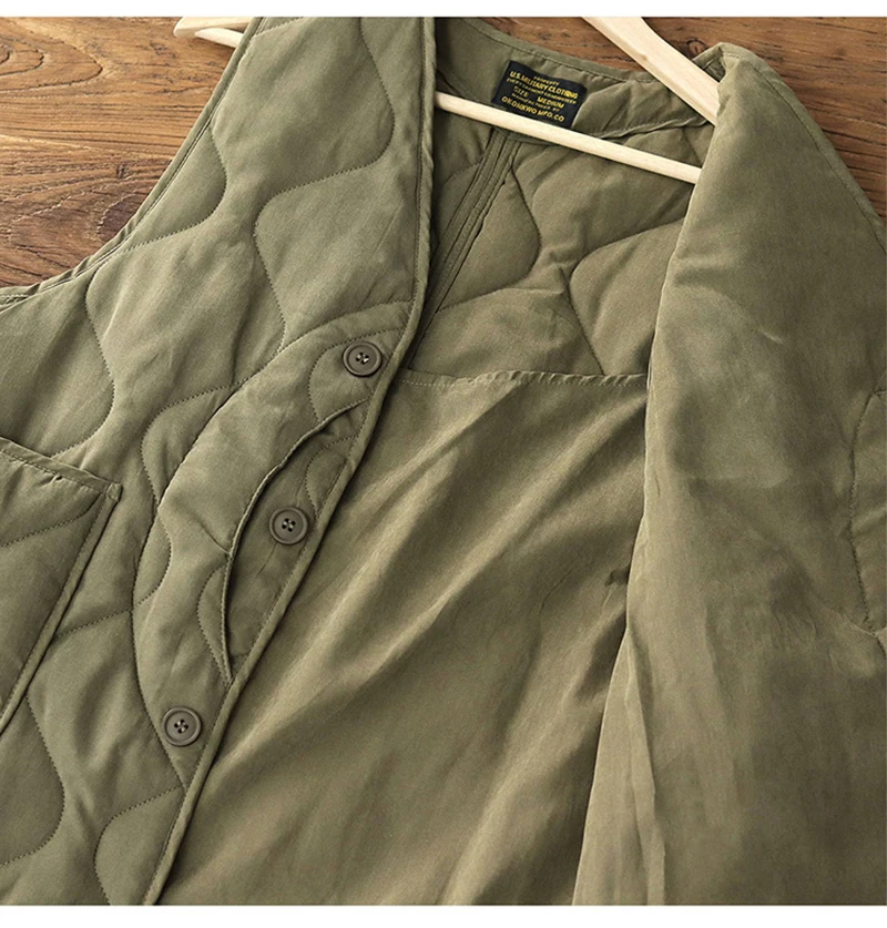 Vintage Amekaji Waistcoat Men Autumn Winter New V-neck Multi-pocket Quilting Vest Military Style Meniscus Cotton Hunting Vest