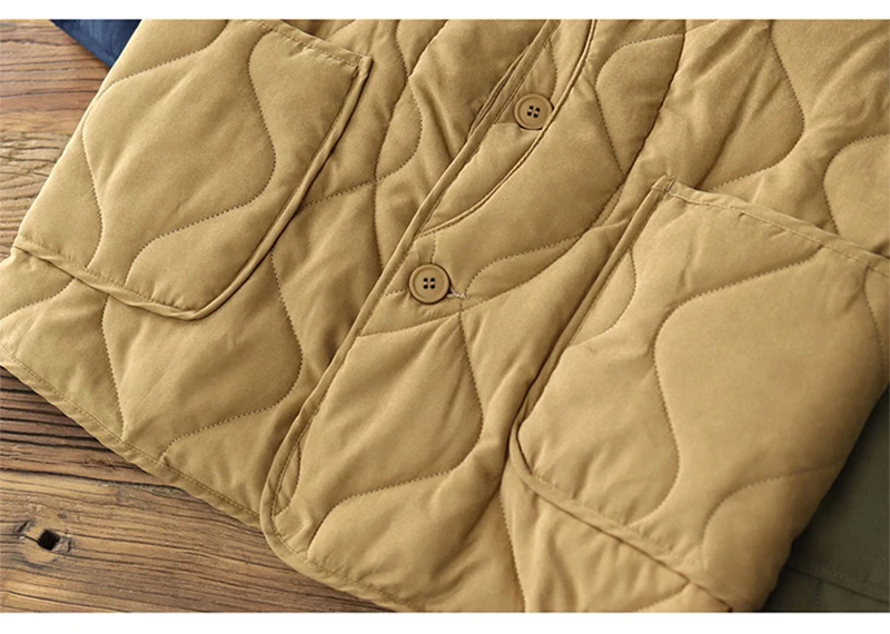 Vintage Amekaji Waistcoat Men Autumn Winter New V-neck Multi-pocket Quilting Vest Military Style Meniscus Cotton Hunting Vest