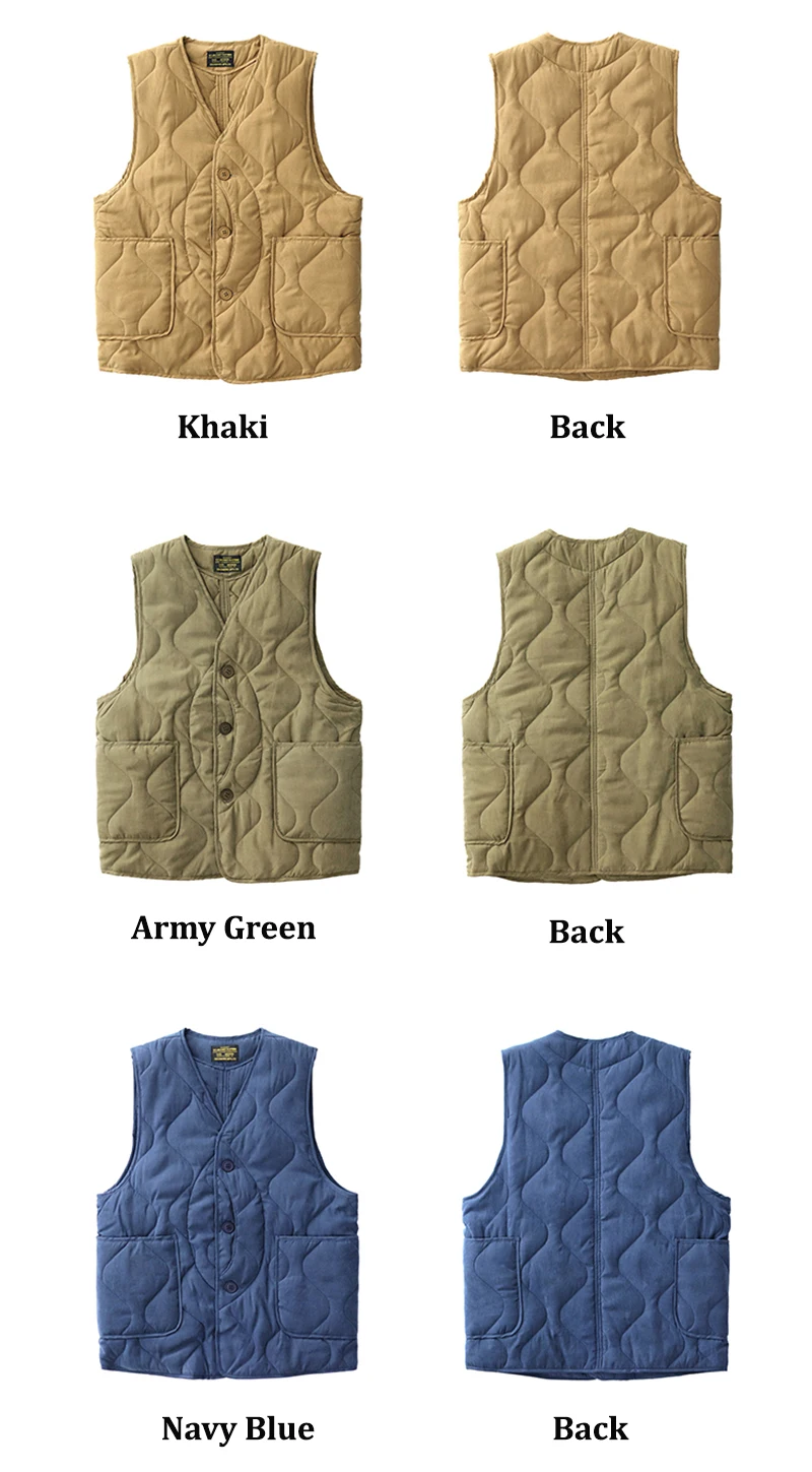 Vintage Amekaji Waistcoat Men Autumn Winter New V-neck Multi-pocket Quilting Vest Military Style Meniscus Cotton Hunting Vest